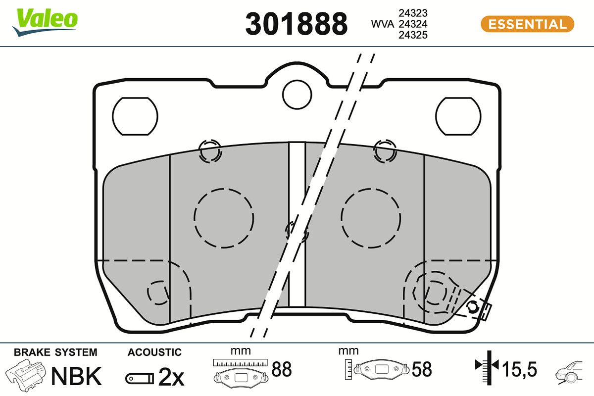 Jeu de 4 plaquettes de frein VALEO ref. 301888